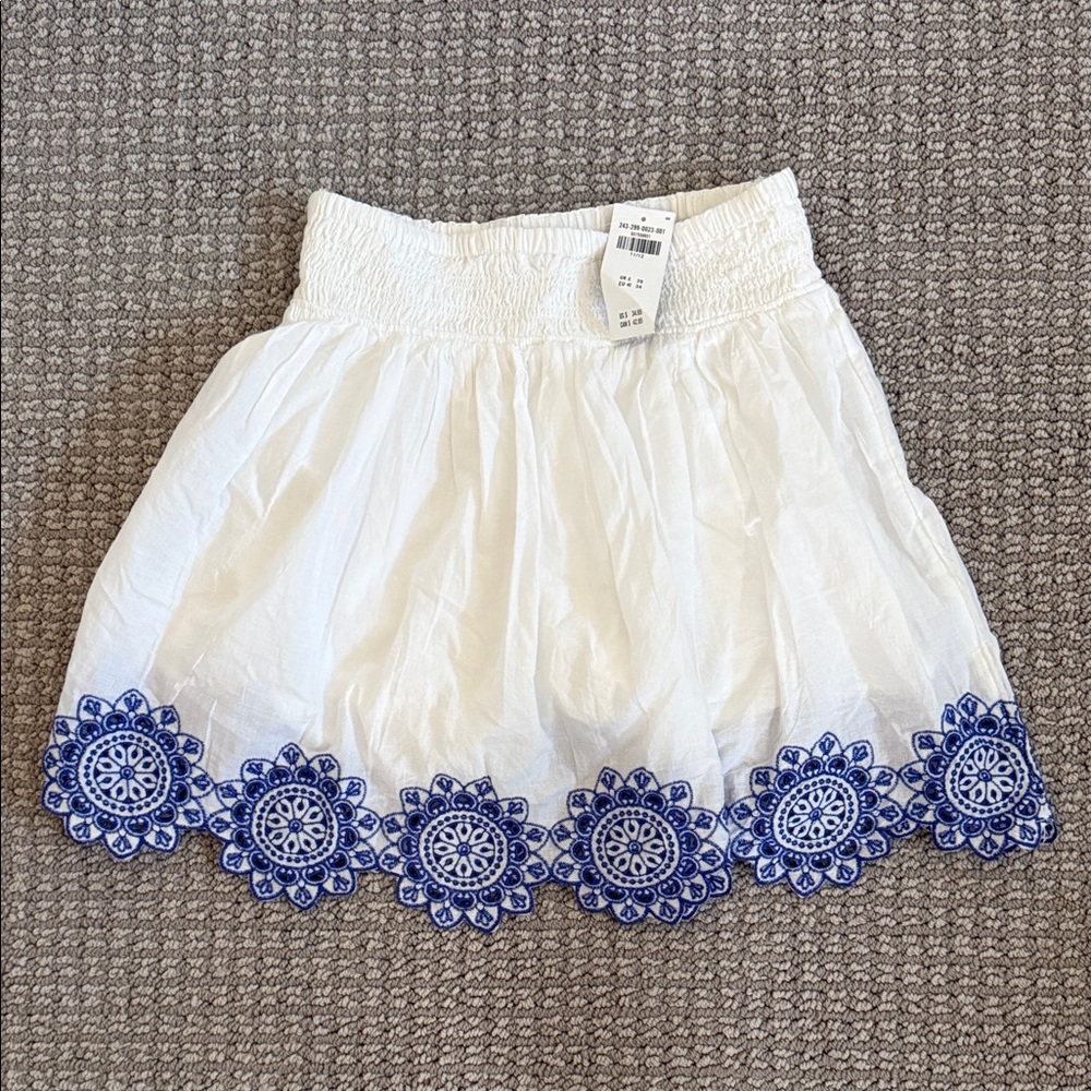 White and Blue Embroidered Skirt